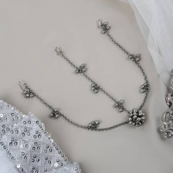 Silver oxidised maang tikka with intricate details and ghungroo accents 3