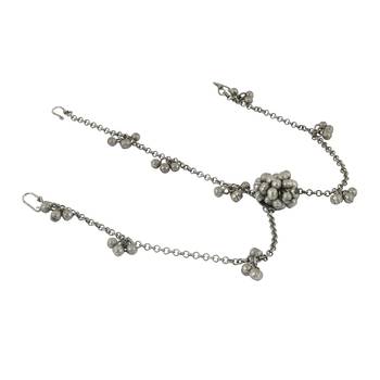 Silver oxidised maang tikka with intricate details and ghungroo accents 5