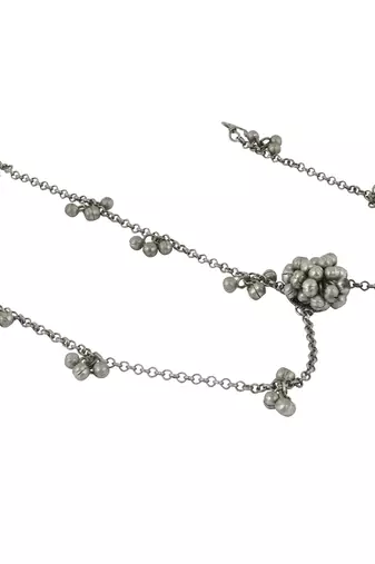 Silver oxidised maang tikka with intricate details and ghungroo accents