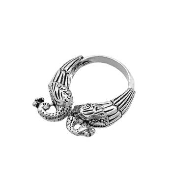 Peacock silver oxidized open ring with intricate motifs 4