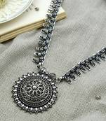 Chunky silver oxidized long necklace with bold pendant design