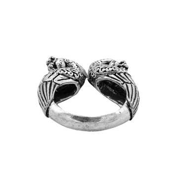 Peacock silver oxidized open ring with intricate motifs 5
