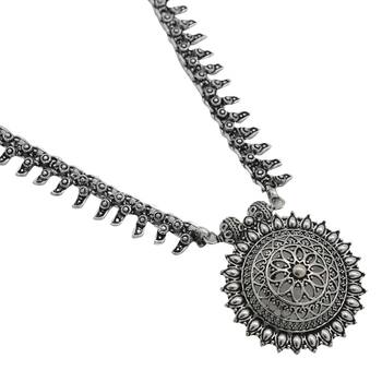 Chunky silver oxidized long necklace with bold pendant design 4
