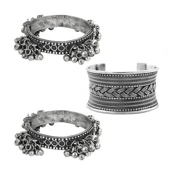 Stacked bracelet set with oxidised bracelet and embossed cuff 2