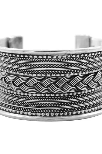 Stacked bracelet set with oxidised bracelet and embossed cuff