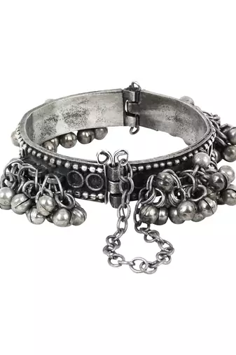 Stacked bracelet set with oxidised bracelet and embossed cuff