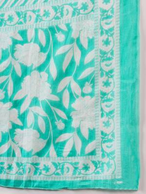 Sea green printed cotton v neck kurta sets 5