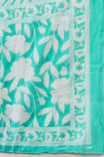 Sea green printed cotton v neck kurta sets
