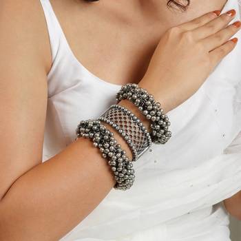 Stacked bracelet set with ghungroo bangle and aakshi bracelet 1