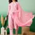 Pink printed cotton v neck kurta sets