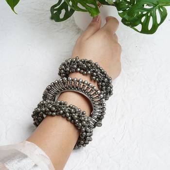 Stacked bracelet set with ghungroo accents and adjustable screw & hinge-lock 1