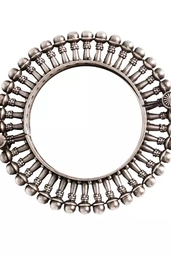 Elegant silver oxidised stacked bracelet set with bangle, haathphool, and lock clasp