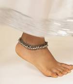 Silver-plated oxidised ghungroo anklet with lobster clasp