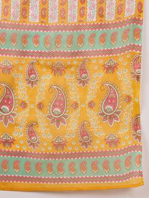Light mustard embroidered cotton round neck kurta sets 5
