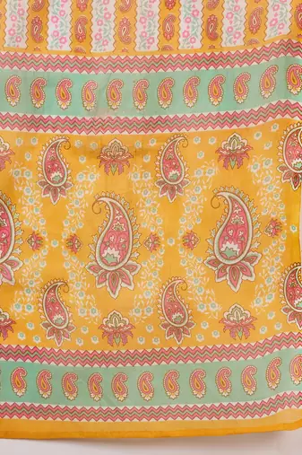 Light mustard embroidered cotton round neck kurta sets