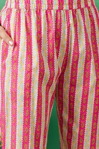 Pink embroidered cotton round neck kurta sets