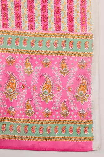 Pink embroidered cotton round neck kurta sets