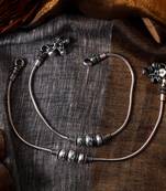 Silver-plated oxidised anklets with rawa work and ghungroo details