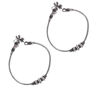 Silver-plated oxidised anklets with rawa work and ghungroo details 4