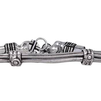 Delicate silver-plated oxidised anklets with chain and ghungroo accents 5
