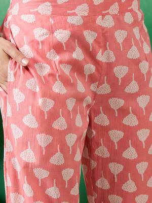 Peach embroidered cotton v neck kurta sets 4