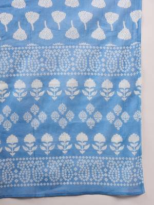 Blue embroidered cotton v neck kurta sets 5