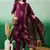Wine embroidered cotton round neck kurta sets
