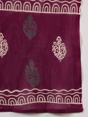 Wine embroidered cotton round neck kurta sets 5