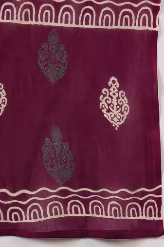 Wine embroidered cotton round neck kurta sets