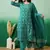 Light green embroidered cotton round neck kurta sets