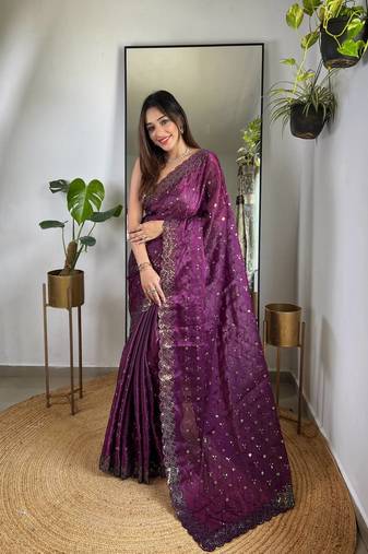 Voilet Colour Zimichhu Silk Heavy Work Saree