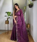 Voilet Colour Zimichhu Silk Heavy Work Saree