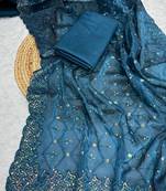 Teal Colour Zimichhu Silk Heavy Work Saree
