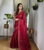 Maroon Colour Zimichhu Silk Heavy Work Saree