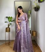 Lavender Colour Zimichhu Silk Heavy Work Saree