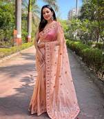 Peach Colour Twil Net Thread Work Saree