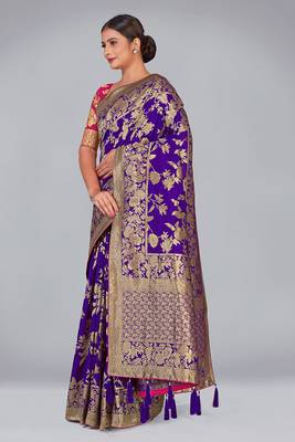 Violet color banarasi satin silk blend zari woven saree 2