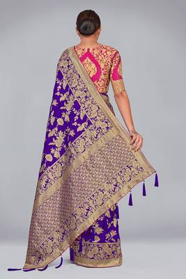 Violet color banarasi satin silk blend zari woven saree 3