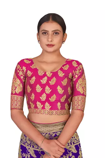Violet color banarasi satin silk blend zari woven saree