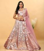Pink Satin Sequin Embroidered Lehenga Choli