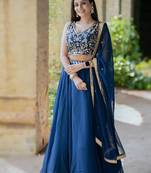 Navy Blue Georgette Threadwork Lehenga Choli