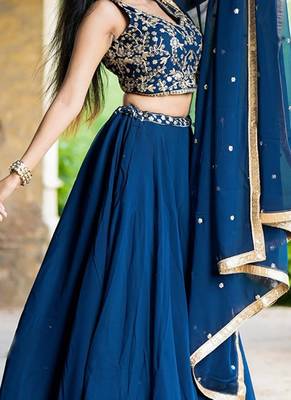 Navy Blue Georgette Threadwork Lehenga Choli 3
