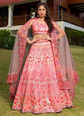 Indian Embrodered Sequins And Foil Mirror Work Wedding Lehenga Choli 1