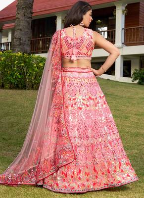 Indian Embrodered Sequins And Foil Mirror Work Wedding Lehenga Choli 2