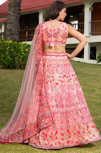 Indian Embrodered Sequins And Foil Mirror Work Wedding Lehenga Choli