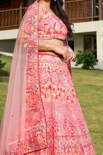 Indian Embrodered Sequins And Foil Mirror Work Wedding Lehenga Choli