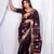 Dark Brown Linen Blend Floral Thread work Treditional Stylish Saree With Blouse