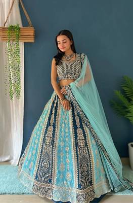 Blue Bridesmaid Lehenga Choli for Women 1