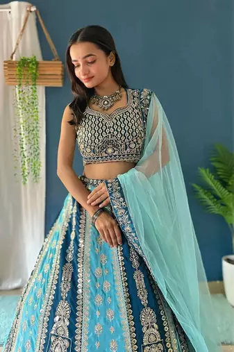 Blue Bridesmaid Lehenga Choli for Women