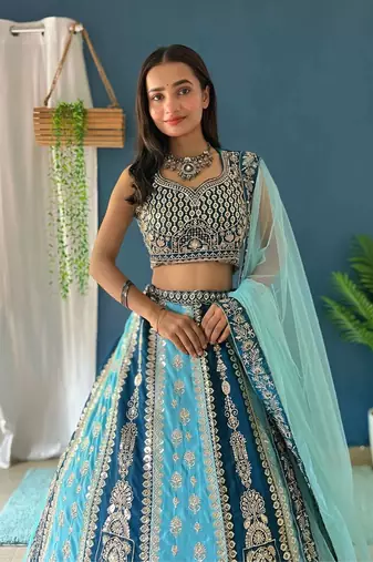 Blue Bridesmaid Lehenga Choli for Women